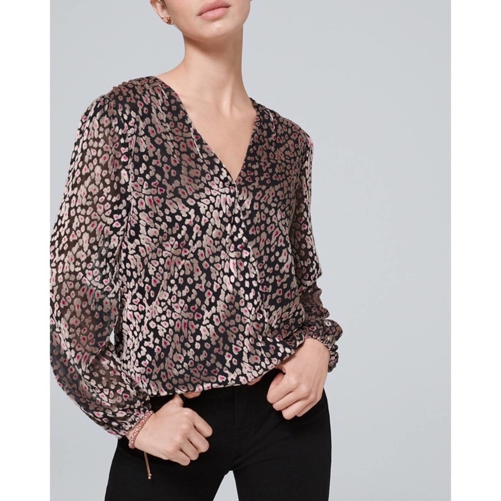 White House Black Market velvet animal print top blouse Medium